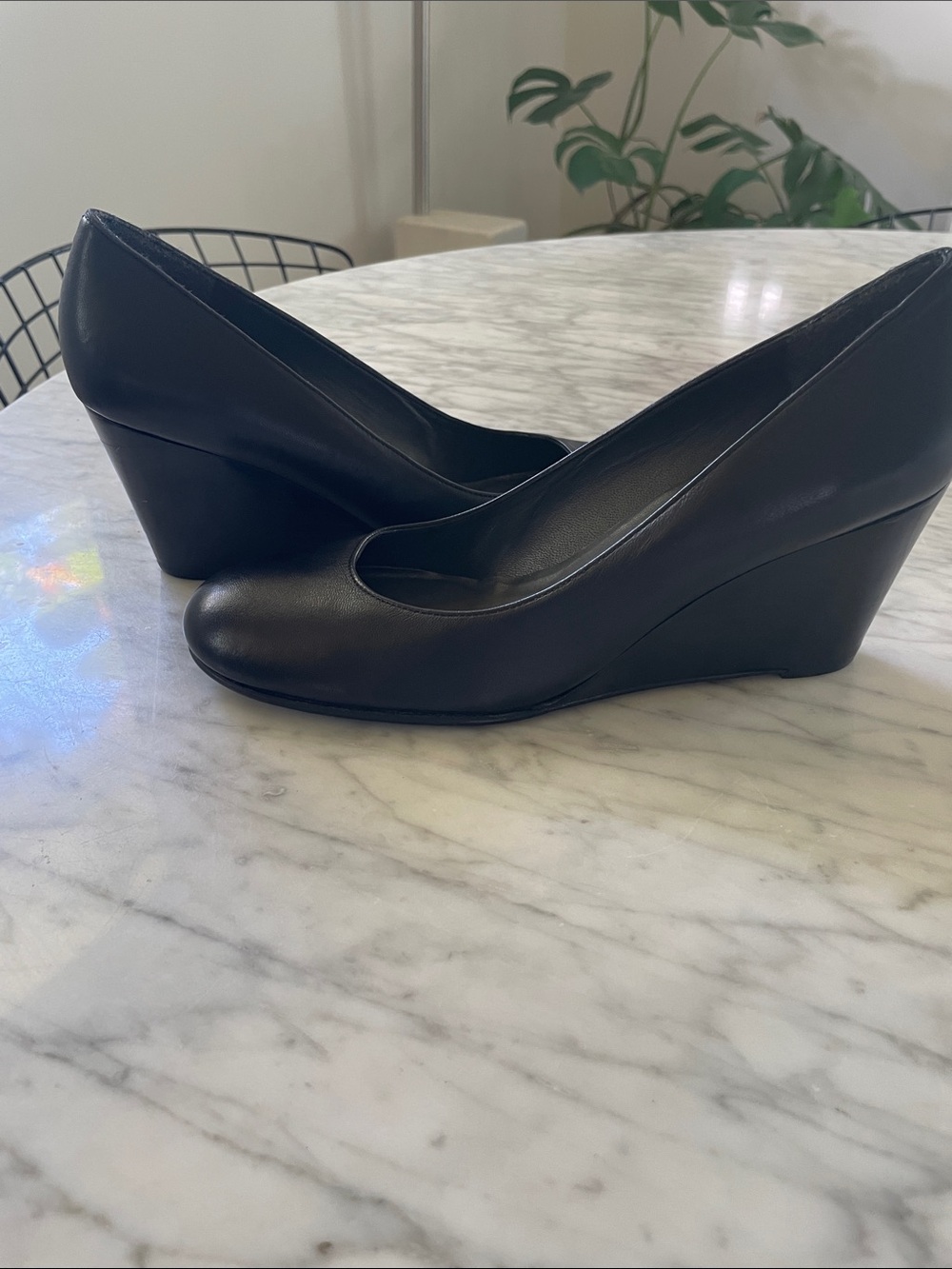 Stuart Weitzman Black Wedge Pumps - Women’s Leather Office Heels - Picture 8 of 8
